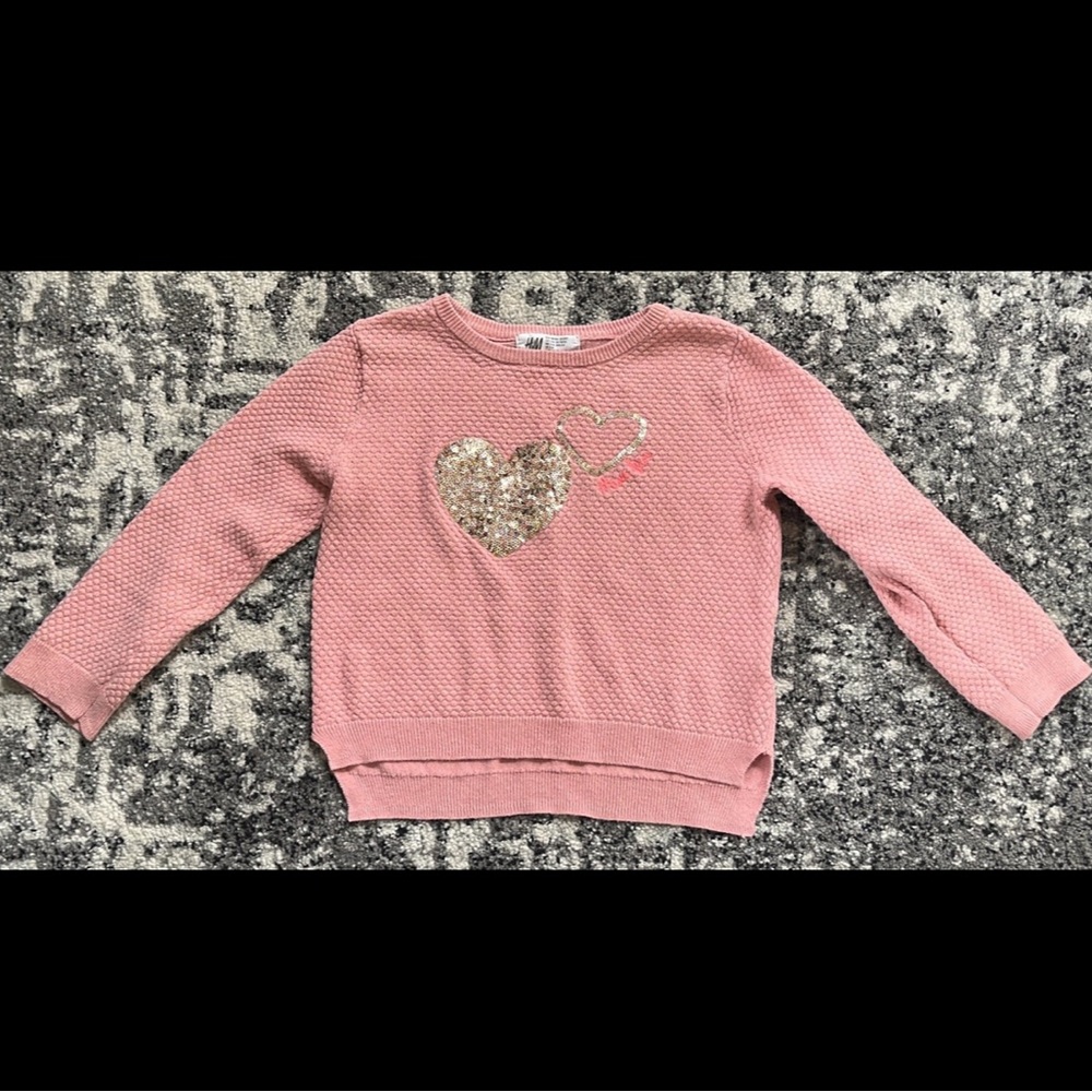 H&M Toddler Girls 100% cotton pink sweater with glitter hearts size 3-4T